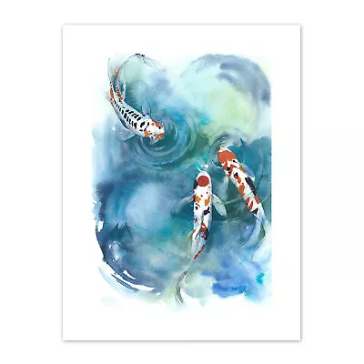 Japanese Koi Fish Near Surface  Print Canvas Premium Wall Decor Poster • £13.99