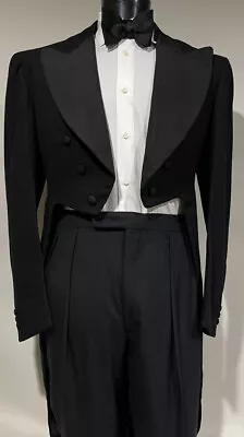 Vintage Linett Skinner & Sons Silk Wool Peak Lapels Tuxedo Morning Tailcoat 42 R • $699.99