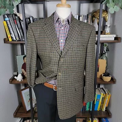 VTG Hart Schaffner Marx Men's Three Button Sport Coat Tweed Houndstooth Wool 44S • $95