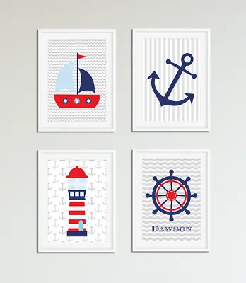 £9.95 • Buy Boys Nautical Bedroom Prints / Pictures, Personalised With Name, Bedroom Nursery