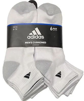 Adidas Men's Cushioned 6-Pairs Quarter Cut Socks   White/Gray/Black • $19.99