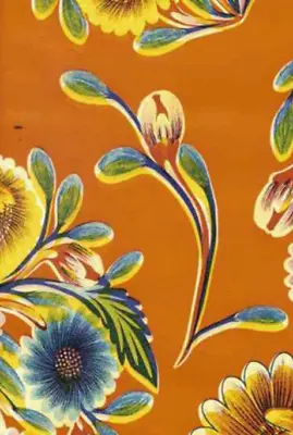 Oilcloth Fabric Beautiful Blooms Orange Pattern Sold In Yard Or Bolt • $13.99