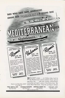 1936 Italian Line Vintage Travel Ad Mediterranean Cruises Roma Vulcania Ships • $13