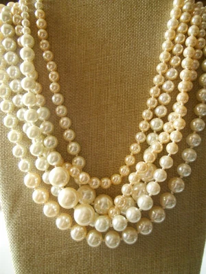 $35.99 • Buy J CREW 5 Strand Bronzetone & Beige Faux Pearl Necklace  P210