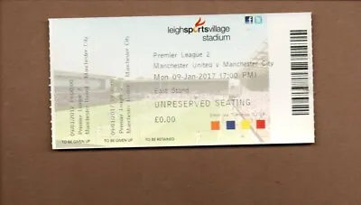 Unused Ticket - Manchester United U23s V Manchester City U23s 9.1.2017 • £2.99