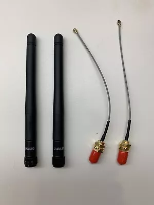 (2-pack) RP-SMA Antenna WiFi 2.4GHz/5Ghz Wireless 5dBi +2x 10cm U.fl IPEX Cable • $10.49