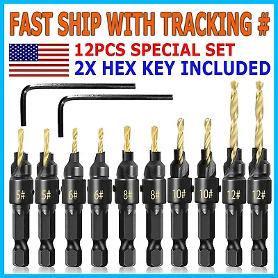 12x HSS Countersink Drill Bit 1/4  Hex Shank Woodworking Pilot Screw Hole Set • $9.99