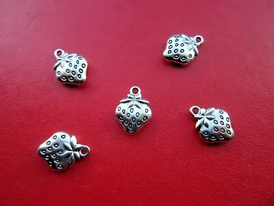 £2.59 • Buy Strawberry Charms Silver Tibetan Jewellery Making  X 5 Pcs