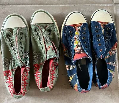 LOT Of 2 Pairs Ed Hardy Sneakers Size 8 Scorpion/Scull & Girl Pirate W/eyepatch  • $30