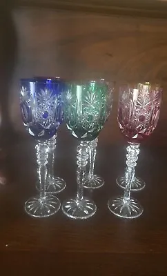 $205 • Buy 6 AJKA IMPERIAL Cordial/sherry GLASSES Cut To Clear In Individual Colors 7  