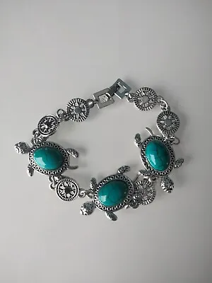 Silver Blue Stone Turtle Braclet Beach Sealife Holiday • £4