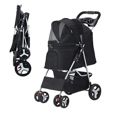 Pet Dog Stroller Travel Carriage 4 Wheeler W/Foldable Carrier Cart & Cup Holder • $55