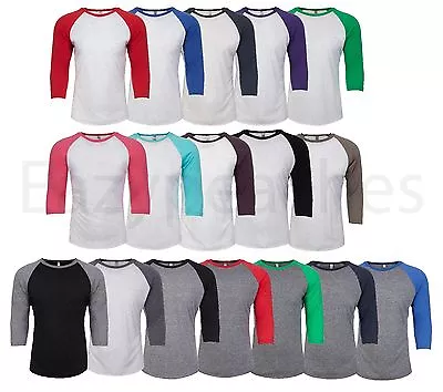 Bella + Canvas UNISEX 3/4 Sleeve Raglan Baseball T-Shirt Tri Blend Vintage Tee • $9.95