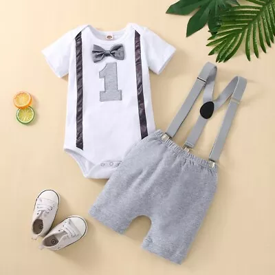 Baby Boy 1st Birthday Outfit Cake Smash Outfit 1st Birthday Boy Suspender Short • $28.95