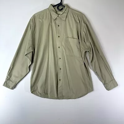 Vintage Eddie Bauer Rufton Twill Faded Green Khaki Button Safari Shirt Mens S • $12.99