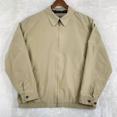 LL Bean Jacket Men Large Beige Cotton Lined Bomber Full Zip Golf Outdoors * • $24.98