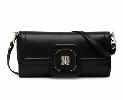 Longchamp New Gatsby Black Leather Clutch Shoulder Bag Silver Rare Bnwot $495 • $199.99