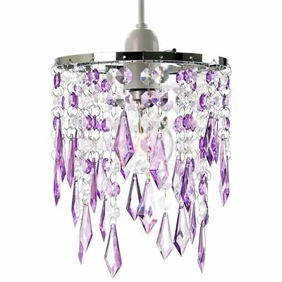 Modern Waterfall Design Pendant Shade With Clear/Purple Acrylic Drops And Bea... • £17.50