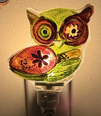 Vintage 80s Owl Nightlight Stained Glass Wall Plug In Lighting 1980s • $24.99