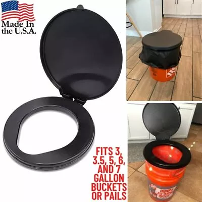 5 Gallon Bucket Toilet Seat W/ Lid Travel Outdoor Camping Hiking Snap On Black • $21.99