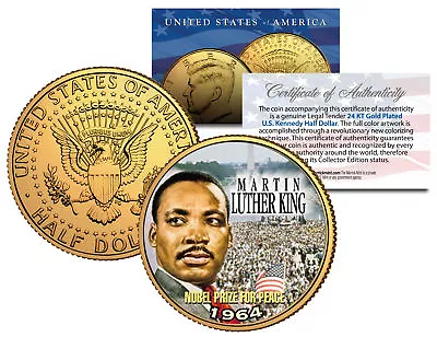 MARTIN LUTHER KING JR. 24K Gold Plated JFK Half Dollar US Coin NOBEL PEACE PRIZE • $8.95