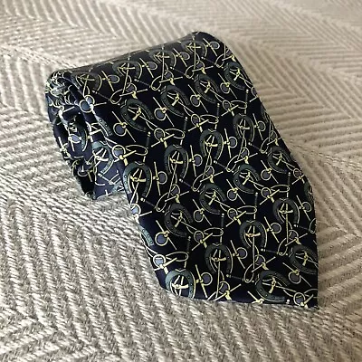 Mercedes Tie Myung Ju Silk Horse Shoes And Bit Equestrian Motif Blue Handmade  • $31.09