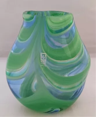 Mdina Signed Art Glass Blue Green Twisted Vase 6  Malta (B18) • $40