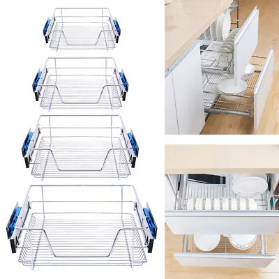 Pull Out Wire Shelves Basket Kitchen Cabinet Base Mounted Larder Drawer Cupboard • £30.95