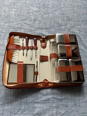 Vintage Men's Grooming Kit Vanity Set Brown Zipped Case • $15