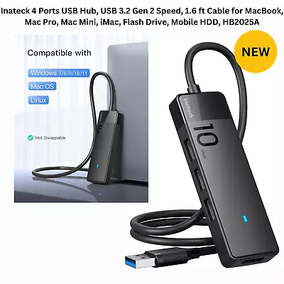 Inateck 4 Ports USB Hub USB 3.2 Gen 2 Speed 1.6 Ft Cable For MacBook Mac Pro • $29.95