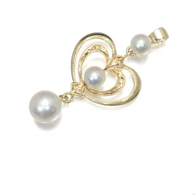 Auth MIKIMOTO Pendant Akoya Pearl 4.5-7.0mm Heart 14K 585 Yellow Gold • $302.66