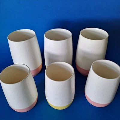 $24 • Buy Vtg Vacron Bopp-Decker MCM Pink & White & Yellow & White Tumblers - Set Of 6