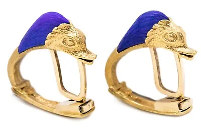 Mythological Fishes Pisces Rare 18 Kt Gold Swiss Cufflinks Lapis Lazuli Carvings • $1895