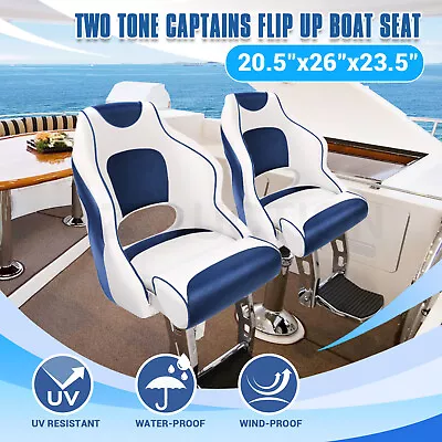 OGL Captains Bucket Boat Seat Helm Chair Sports Flip Up Bolster Blue And White • $369.95