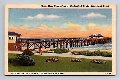 Ocean Plaza Fishing Pier Myrtle Beach South Carolina Linen Postcard • $8.67