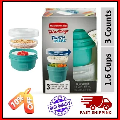 $5.99 • Buy Rubbermaid TakeAlongs 1.6 Cups, 3 Packs, Teal, Twist-an-Seal Meal Prep Plastic