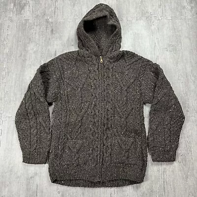 Sisandina Handicrafts Hooded Cable Knit Full Zip Sweater Unisex Brown 100% Wool • $64.99