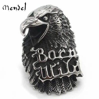 MENDEL Mens Motorcycle Biker Hawk Eagle Ring Born Wild Stainless Steel Size 8-13 • $11.99