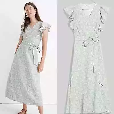 Madewell Linen-Blend Ruffle-Sleeve Wrap Midi Dress In Piazza Floral Size XS • $69.88