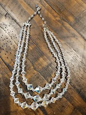 Vintage Multistrand AB Coated Clear Faceted Glass Crystal Bead Necklace (152 • $24.99