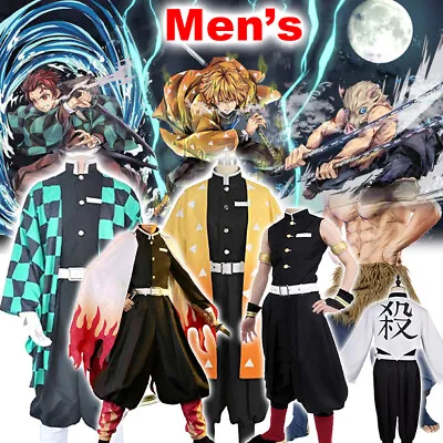 Men's Costume Demon Slayer Kimetsu No Yaiba Outfit Cosplay Sword Wig Set US Ship • $139.99