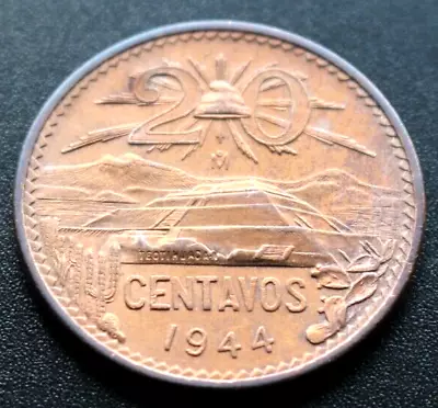 1944 Mo MEXICO 20 CENTAVOS BRONZE 20 CENTS • $85