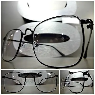 Mens Women CLASSIC VINTAGE RETRO Style Clear Lens EYE GLASSES Square Black Frame • $14.99