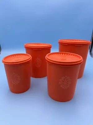 Vintage Orange Tupperware Servalier Canisters Set Of 4 W/Lids - 8 Pcs • $35