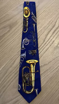 $4.19 • Buy Steven Harris Tie With A Jazz Music Theme,  Trumpet, Trombone, Tuba Polyester