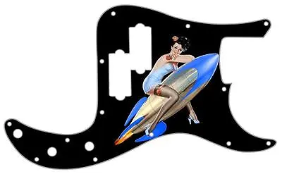 P Bass Precision Graphic Pickguard Custom Fender 13 Hole Guitar Pin Up Rocket BK • $66.33