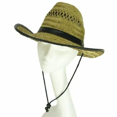 Straw Cowboy Hat With Black Band & Trim Shapeable Brim Festivals • £14.90