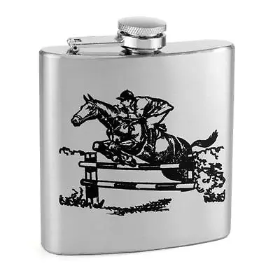 Square Hip Flask 6oz Show Jumping Horse Design Stainless Steel - Boxed • £11.99
