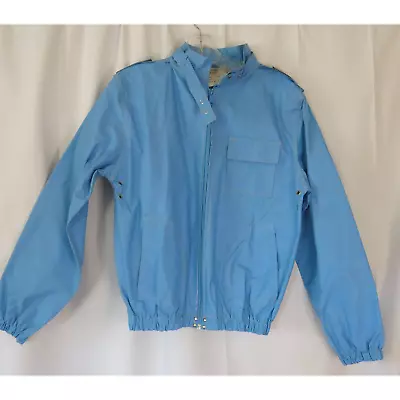 VINTAGE 1970's Raincoat Size M Womens Vinyl Short Zipper Pockets Blue • $45.86