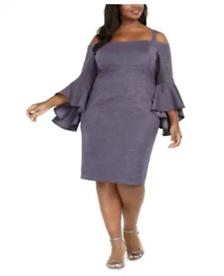 $34.99 • Buy R & M Richards Navy Silver Off The Shoulder Flared Sleeve Dress Plus Size 16W